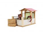 Wooden Pink Horse Stable with Horse & Straw - Scale 1:24 - Kids Globe V050206