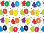 40th Birthday Wrapping Paper Gift Wrap Sheet - 2 sheets & 2 Tags