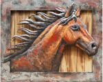 Wild Horse 3D Metal on Wood Wall Art Picture Painting - Large - 100cm x 80cm