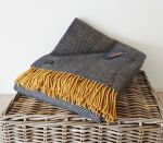 Tweedmill Herringbone Throw 100% Pure New Wool - Navy Blue & Mustard