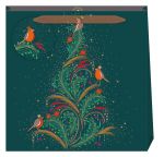 Robins Bird Xmas Tree Green Gift Bag - Medium - Sara Miller