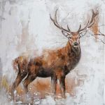 Stag on Canvas Gold Leaf Wall Art Picture - Large - 100cm x 100cm