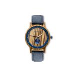 Sycamore Zebrano Wood & Blue Leather Strap Watch - Botanica 
