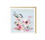 Birthday Card - Female Blue Tit Tea Cup Blooming - Art Beat