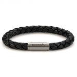 Boing Black Leather Braid Bracelet Ruthenium Clasp