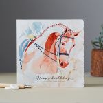 Birthday Card - Dressage Horse Head Double Bridle - Deckled Edge