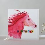 Happy Birthday Card - Horses Head Pink 