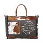 Handmade Print Weekend Overnight Cow Hide Canvas Bag - S-1201 - Myra