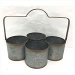 Zinc Metal Set of Four Garden Planter Pot with Handle - Distressed Look