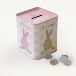 Money Tin Box - New Baby Girl Christening - Pink - Rufus Rabbit