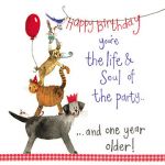 Birthday Card - Life & Soul Dog Cat - Sparkle - Alex Clark 