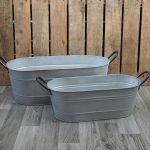 Zinc Metal Oval Garden Planter Trough With Handles - 2 Sizes