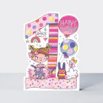 Birthday Card - Girl Kids - 1st Birthday Age 1 Toys - Die-cut - Star Jumps