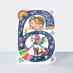 Birthday Card - Girl Kids - 6th Birthday Age 6 Dog - Die-cut - Star Jumps