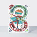 Birthday Card - Boy Kids - 3rd Birthday Age 3 Superhero - Die-cut - Star Jumps
