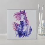 Greetings Card Open - Purple Friesan Galloping Horse Pony 