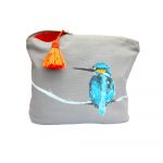 Kingfisher Bird Skyla Design Grey Handmade Cotton Cosmetic Makeup Bag - Emily Smith 