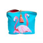 Flamingo Design Blue Handmade Cotton Cosmetic Makeup Bag - Emily Smith 