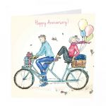 Wedding Anniversary Card - Bike Tandem Balloons - Glittered - Angie Thomas