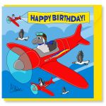 Birthday Card - Red Aeroplane - Sheep - Amy Whelan 