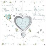 Wedding Anniversary Card - 25th Silver - Mum & Dad - 3 Fold - Ling Design