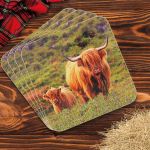 Highland Cow & Calf Coasters - Set of 4