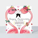 Wedding Anniversary Card - Fabulous Couple Flamingo - Glitter Die-cut - Cloud