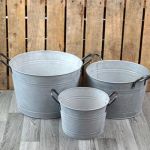 Zinc Metal Round Garden Planter with Handles - 3 Sizes