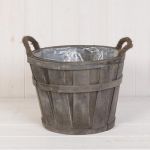 Wooden Grey Barrel Garden Planter with Handles Set of 2 - 26cm