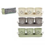 Vintage Style Garden Trio of Planters in Tray - 3 Colours