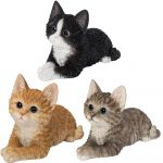 Kitten Cat Laying - 3 Colours - Lifelike Ornament Gift - Indoor or Outdoor - Pet Pals Vivid Arts