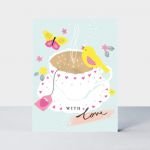 Note Card - 5 x Notelets - Tea Cup & Bird - With Love - Rachel Ellen