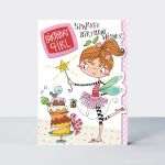 Birthday Card - Girl Kids - Sparkly Fairy Cake - 3D Glitter - Wonky World