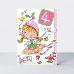 4th Birthday Card - Girl Kids - Fairy - 3D Glitter - Wonky World