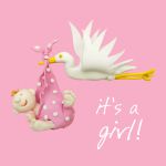 New Baby Card - It's A Girl Stork - One Lump Or Two