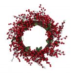 Red Berry Leaf Round Wreath Artificial Faux Decoration - Gisela Graham