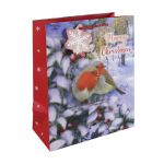 Christmas Robin & Berries Large Gift Bag Glitter - Eurowrap 26.5x33x14cm