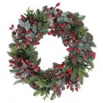 Fir Cones Red Berry Mixed Round Wreath Artificial Faux Decoration - Gisela Graham