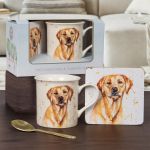 Golden Labrador Dog Mug & Coaster Set Man's Best Friend Fine China - Boxed