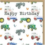 Birthday Card - Vintage Tractors - Arty Penguin
