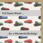 Birthday Card - Steam Train - Full Steam Ahead - Arty Penguin