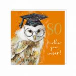 80th Birthday Card - Owl Animal Antics - Adelene Fletcher Art Beat