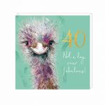 40th Birthday Card - Ostrich Animal Antics - Adelene Fletcher Art Beat