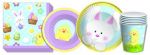 Easter Party Table Set - 8 Person - 34 Items - Plates, Bowls, Cups, Napkins