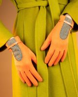 Powder UK Ladies Genevieve Faux Suede Gloves - Tangerine & Tweed