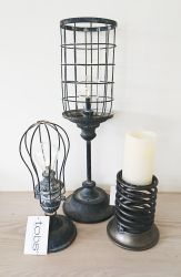 Rustic Distressed Metal LED Lamp Candle Set 