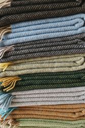 Tweedmill Herringbone Throw 100% Pure New Wool - Emerald Green & Mustard