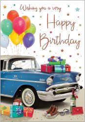 Birthday Card - Male - Car & Presents 
