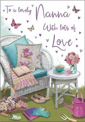 Birthday Card - Nanna Tea in the Garden - Glitter - Regal