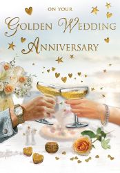 Wedding Anniversary Card - Golden 50th - Champagne - Glitter - Regal